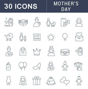 Anneler Günü 'nün Vektör Hattı Simgelerini Ayarla