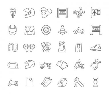 Motosiklet Spor Vektör Hattı Simgeleri Ayarlayın.