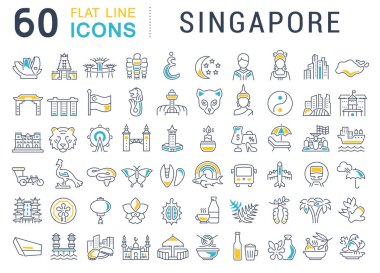 Singapur vektör çizgi simgeleri ayarlayın.