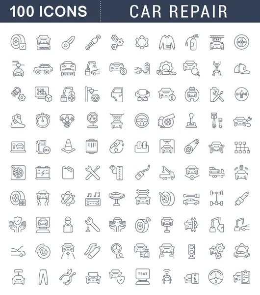 Définir les icônes de la ligne vectorielle de réparation automobile — Image vectorielle