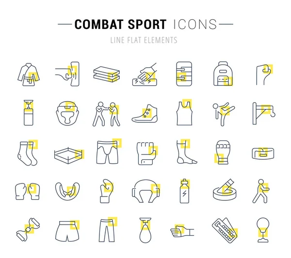 Ustaw wektor linii ikony Combat Sport. — Wektor stockowy
