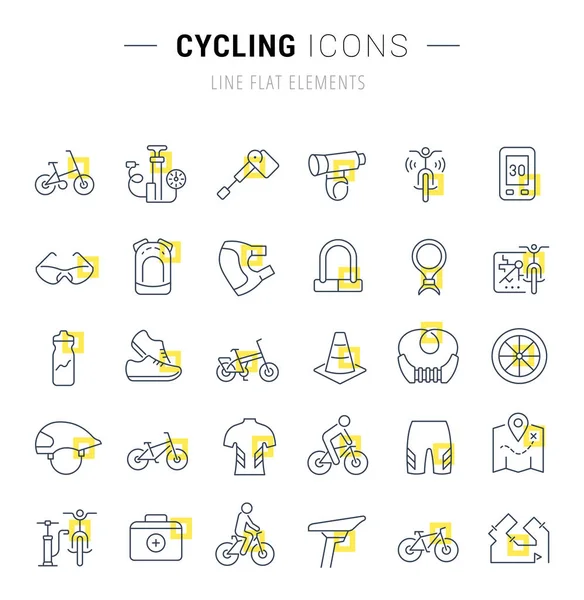 Stel vectorlijnpictogrammen van fietsen in. — Stockvector