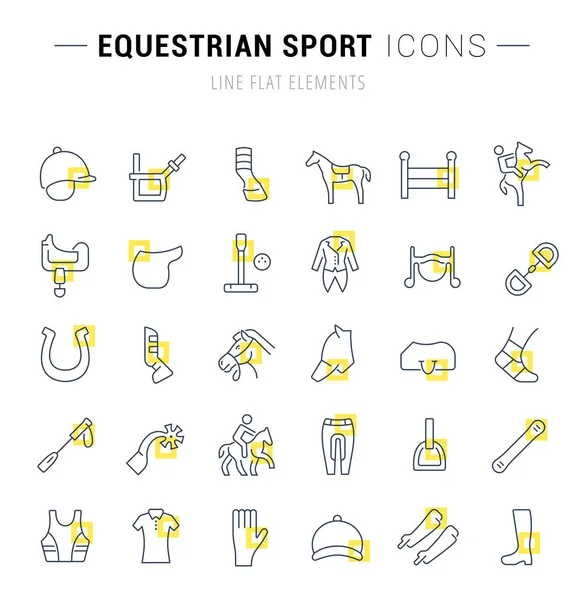 Set de iconos de la línea vectorial del deporte ecuestre . — Vector de stock