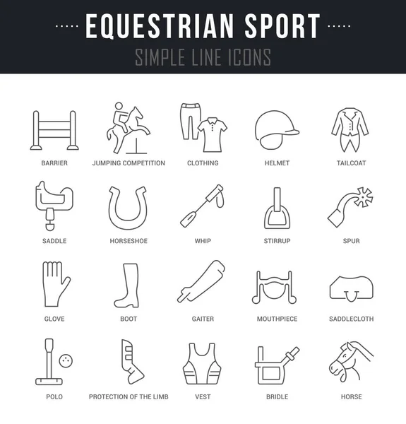 Definir ícones de linha vetorial do esporte equestre . — Vetor de Stock