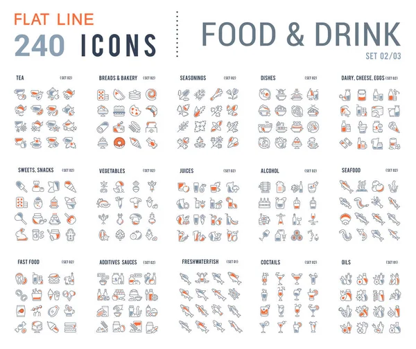 Insamling linjära ikoner av mat och dryck. — Stock vektor