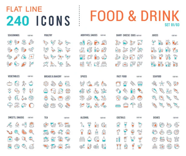 Collection Linear Icons of Food and Drinks. — Stock Vector