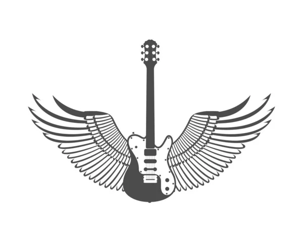 Logotipo de guitarra com asas . — Vetor de Stock