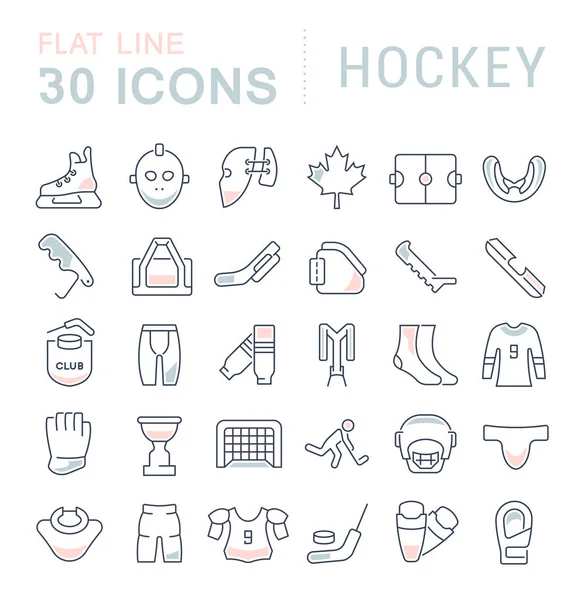 Stel vectorlijn-iconen van hockey in. — Stockvector