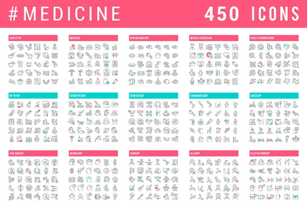 Vektorliniensymbole der Medizin setzen. — Stockvektor