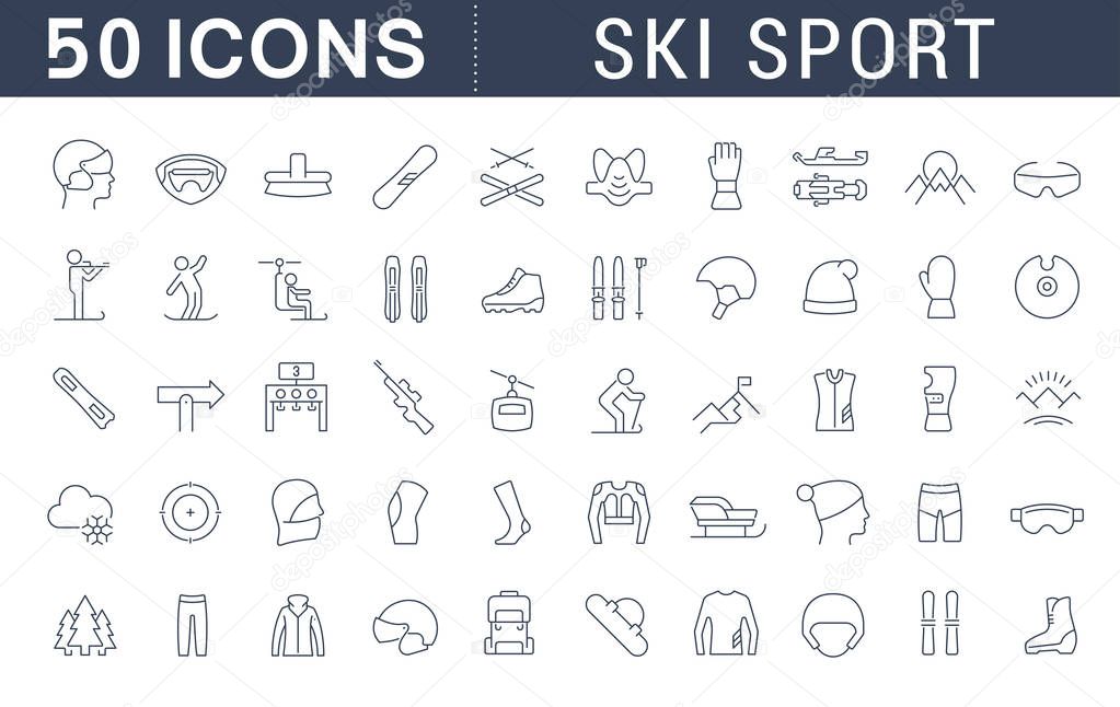 Set of vector line icons of ski sport for modern concepts, web and apps.