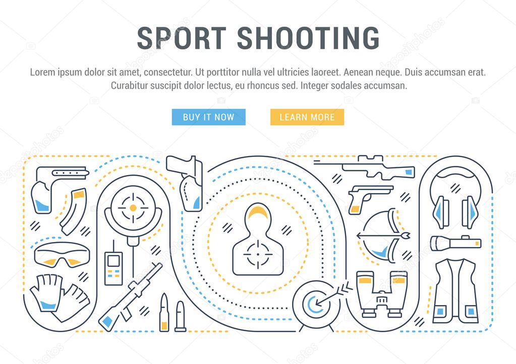 Linear banner of the sport shooting. Vector linear icons for web sites and applications.
