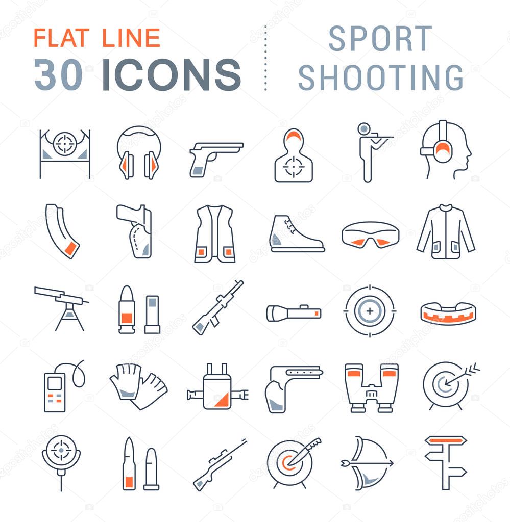 Set of vector line icons of sport shooting for modern concepts, web and apps.