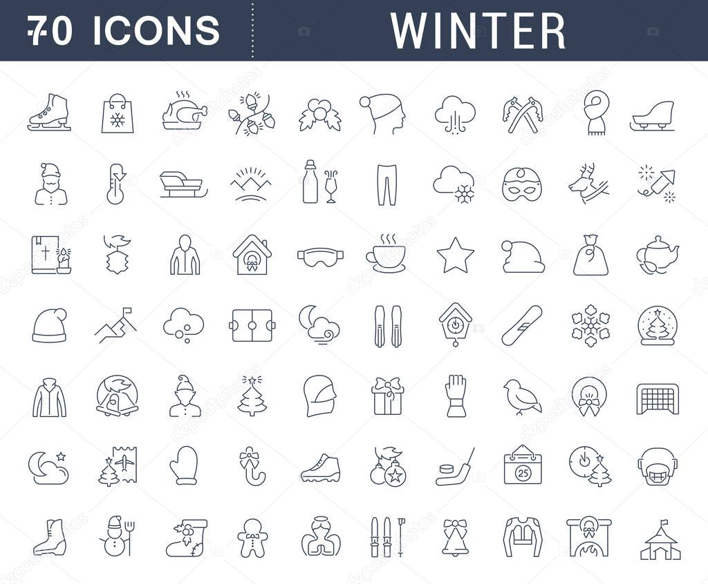 Set of vector line icons of winter for modern concepts, web and apps.