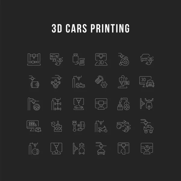 Set Vector Line Icons of 3D Cars Printing — Stock Vector