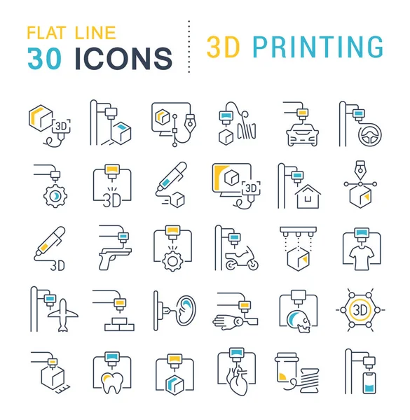 Conjunto de iconos de línea vectorial de impresión 3D — Vector de stock