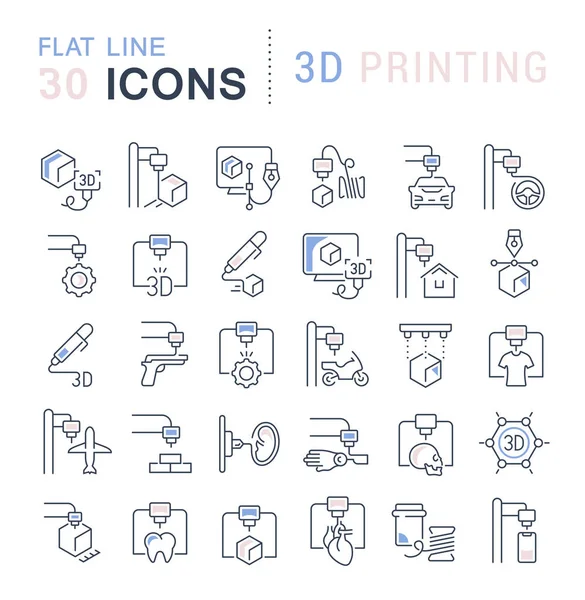 Vector lijn pictogrammen van 3D-afdrukken instellen — Stockvector