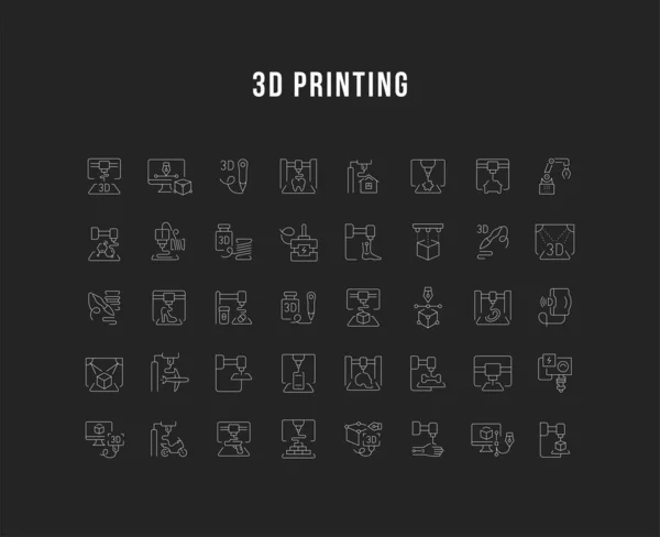 Definir ícones de linha vetorial de impressão 3D —  Vetores de Stock