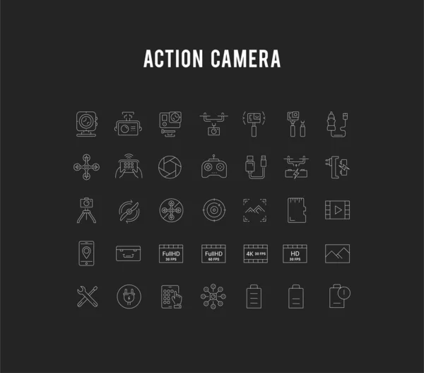 Set Vector Flat Line Iconos de la cámara de acción — Archivo Imágenes Vectoriales