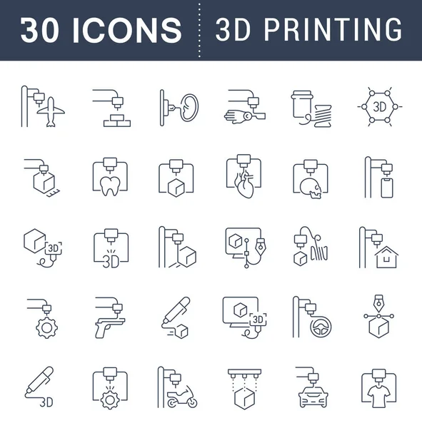 Definir ícones de linha vetorial de impressão 3D —  Vetores de Stock
