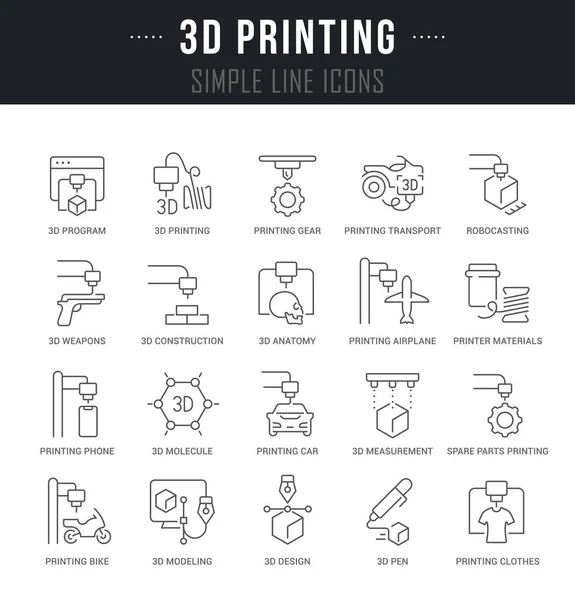 Conjunto de iconos de línea vectorial de impresión 3D — Archivo Imágenes Vectoriales