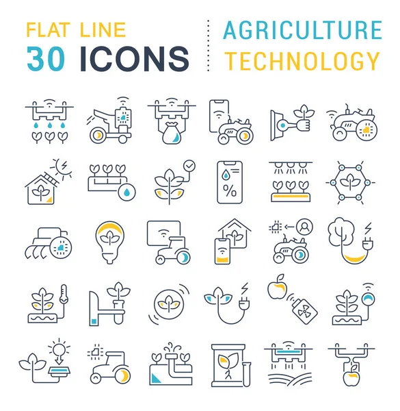 Vektor-Liniensymbole der Landtechnik setzen — Stockvektor