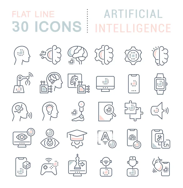 Set de iconos de la línea vectorial de inteligencia artificial — Archivo Imágenes Vectoriales