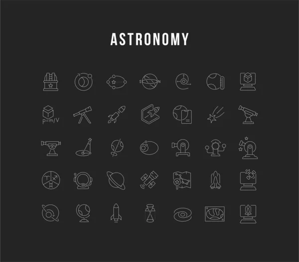 Vektorliniensymbole der Astronomie setzen — Stockvektor