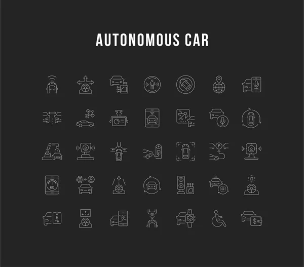 Vektorzeilensymbole für autonomes Auto setzen — Stockvektor