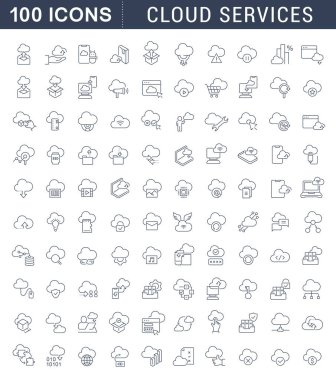 Bulut Hizmetlerinin Vektör Çizgisi Simgelerini Ayarla