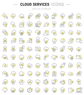 Bulut Hizmetlerinin Vektör Çizgisi Simgelerini Ayarla