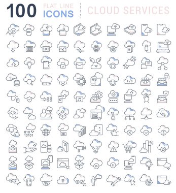 Bulut Hizmetlerinin Vektör Çizgisi Simgelerini Ayarla