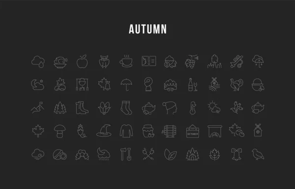 Set de iconos de línea vectorial de otoño — Vector de stock