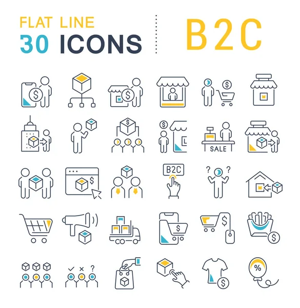 Conjunto de iconos de línea vectorial de B2C — Vector de stock