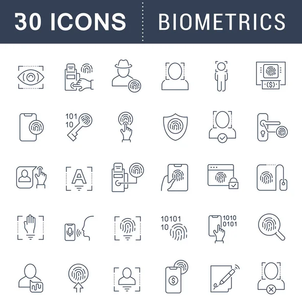 Definir ícones de linha vetorial da biometria — Vetor de Stock