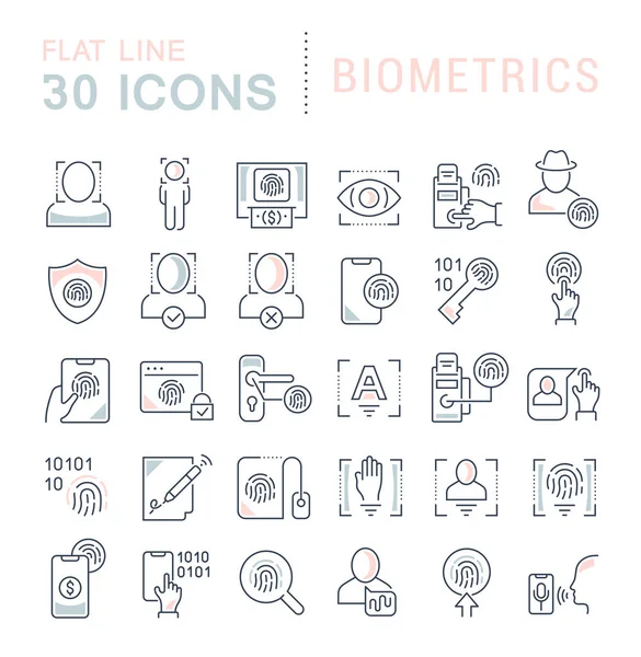 Vektorzeilensymbole der Biometrie setzen — Stockvektor