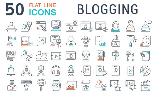 Definir ícones de linha vetorial de Blogging —  Vetores de Stock