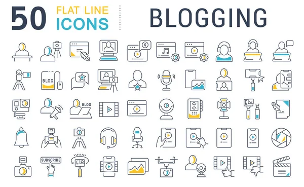 Imposta icone della linea vettoriale di Blogging — Vettoriale Stock