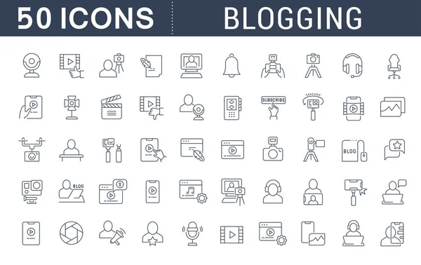 Definir ícones de linha vetorial de Blogging — Vetor de Stock