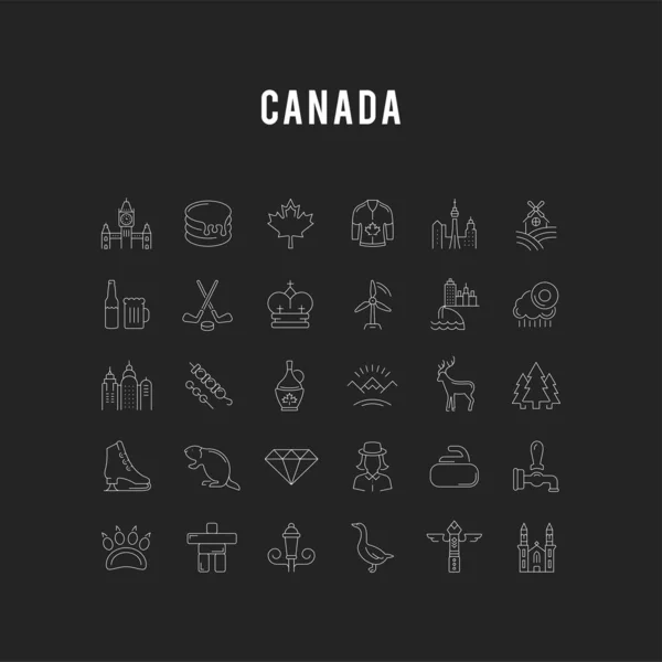 Set Vector Flat Line Iconos Canadá — Archivo Imágenes Vectoriales