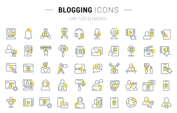 Définir les icônes de la ligne vectorielle de blogging — Image vectorielle