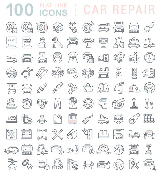 Set de iconos de línea vectorial de reparación de automóviles — Archivo Imágenes Vectoriales