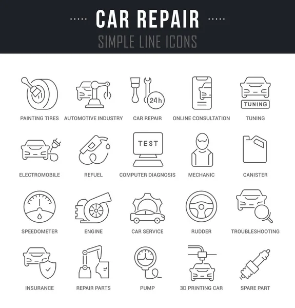 Set de iconos de línea vectorial de reparación de automóviles — Archivo Imágenes Vectoriales