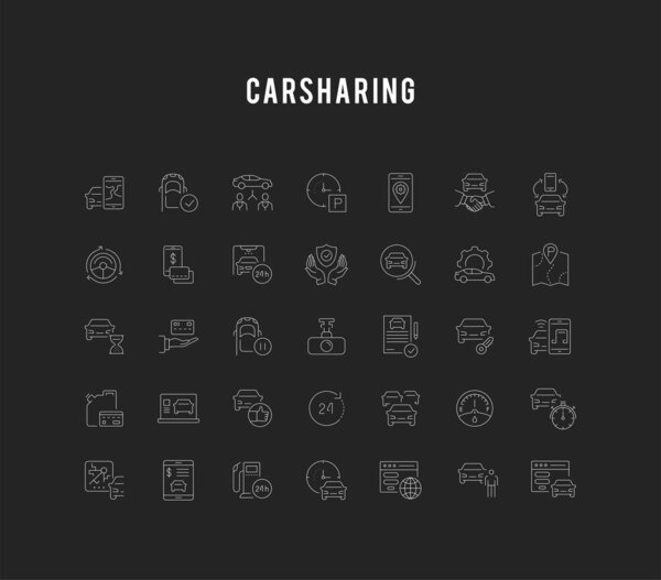 Набор векторных линий икон каршеринга
