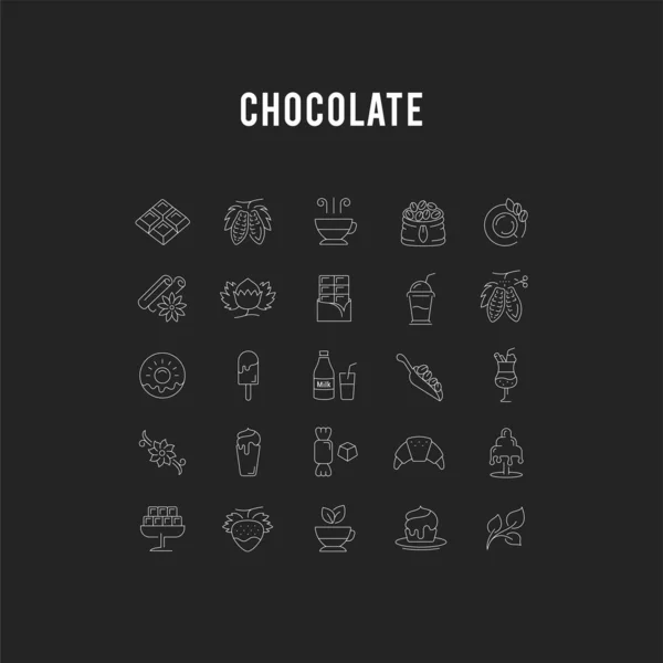 Set Vector Línea Plana Iconos Chocolate — Archivo Imágenes Vectoriales