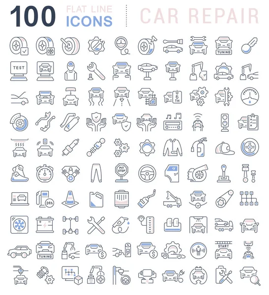 Set de iconos de línea vectorial de reparación de automóviles — Vector de stock