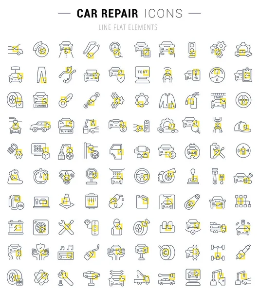 Set de iconos de línea vectorial de reparación de automóviles — Vector de stock