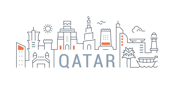 Bandera lineal de Qatar — Vector de stock