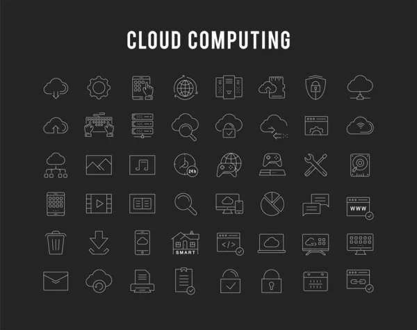 Set Vector Flat Line Icons Cloud Service — Stock Vector