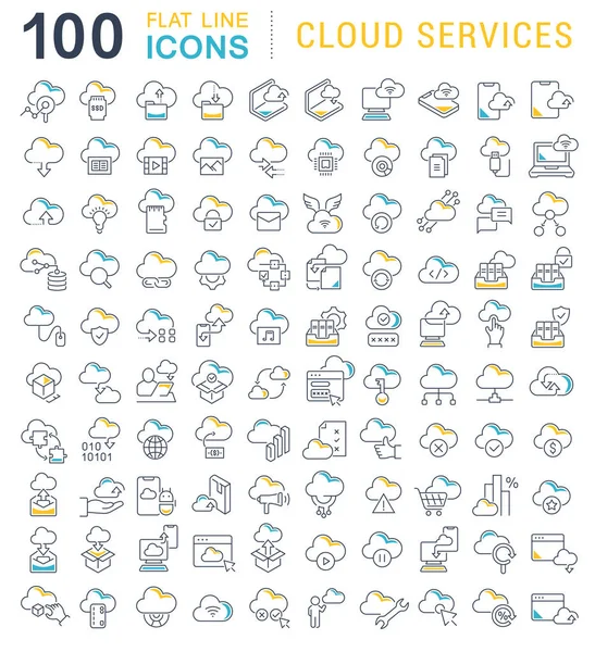 Ustawianie ikon linii wektorowych usług w chmurze — Wektor stockowy