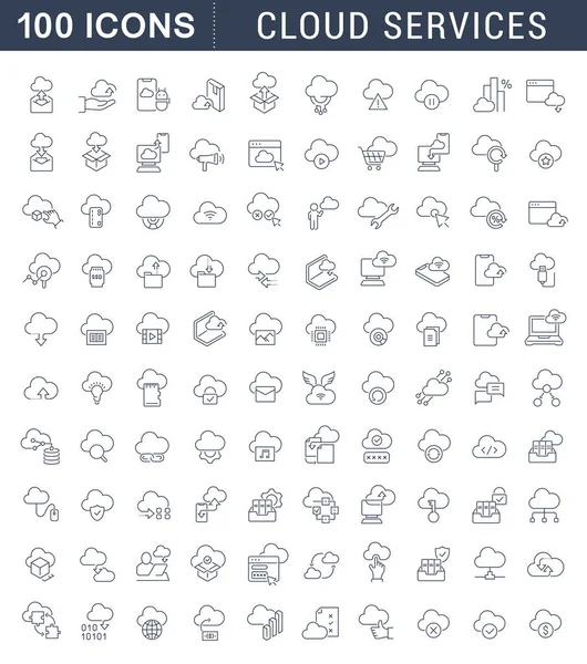 Bulut Hizmetlerinin Vektör Çizgisi Simgelerini Ayarla